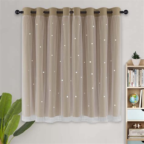 Amazon.com: Kinryb Beige 52W x 45L Star Curtains for Bedroom Star Holes ...