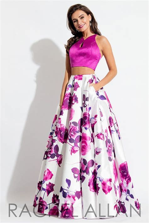 Rachel Allan 7583 Magenta Floral Prom Dress Floral Prom Dresses