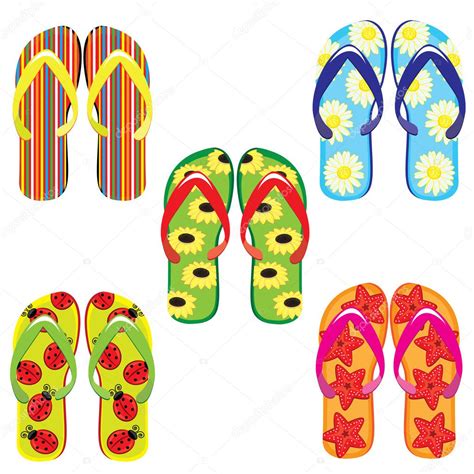 Cinco pares de chanclas de colores vector gráfico vectorial dvargg