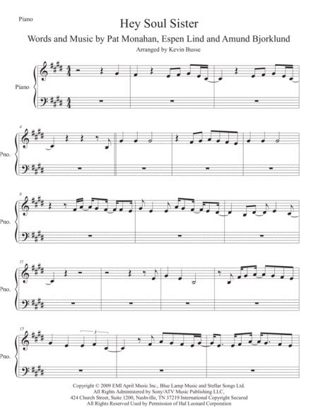 Hey Soul Sister Arr Kevin Busse By Train Sheet Music For Easy Piano