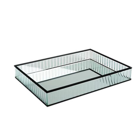 Стеклянный зеркальный поднос с металлическим краем для украшения ...