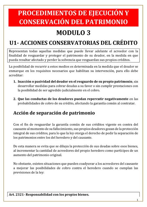 Resumen Procedimientos De Ejecucion Y Conservacion Del Patrimonio M3