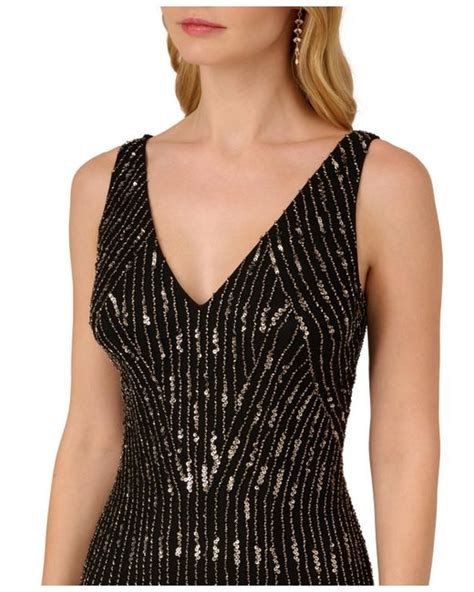 Adrianna Papell Beaded Sheer Hem Gown Lyst