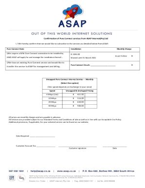 Fillable Online Confirmation Of Pure Connect Services From Fax