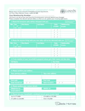 Fillable Online Leeds Gov LEEDS HOMES MEMBERSHIP AMENDMENT FORM Leeds