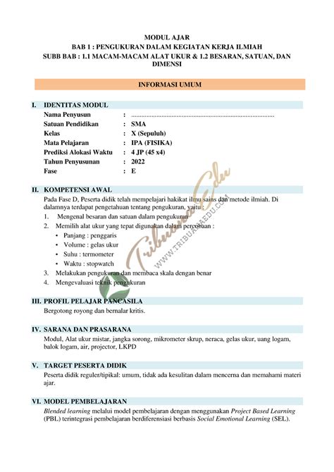 Contoh Ma Fisika Physics Modul Ajar Bab Pengukuran Dalam