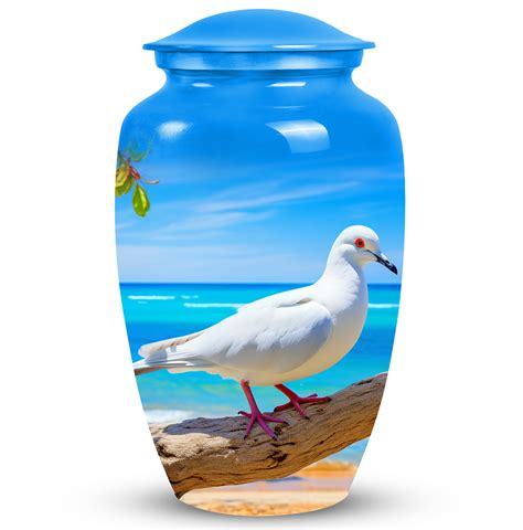 Dove Stand In Tree Ocean Background Large Decorative Urn Unique