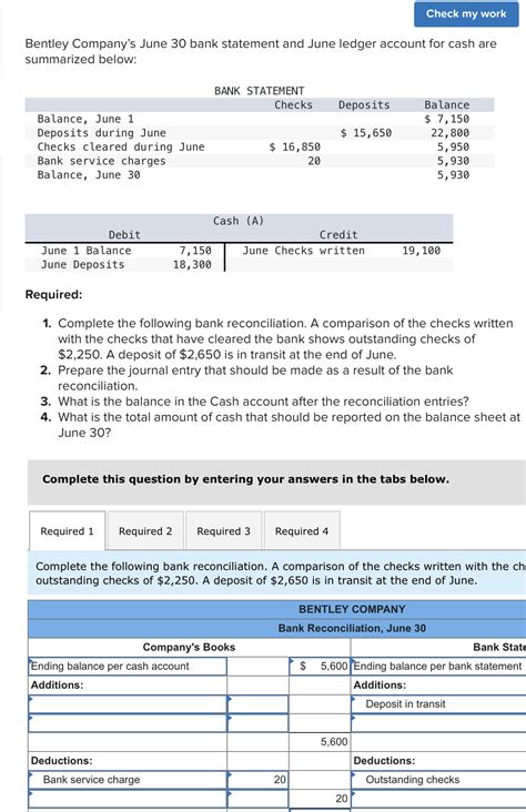 Solved Bentley Company S June 30 Bank Statement And June Chegg