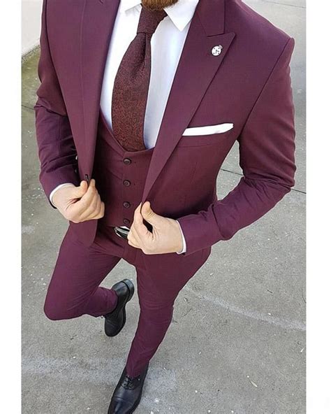 Purple Men 3 Pieces Tuxedo For Men Groom Wedding Dress Suit Jacket Wa