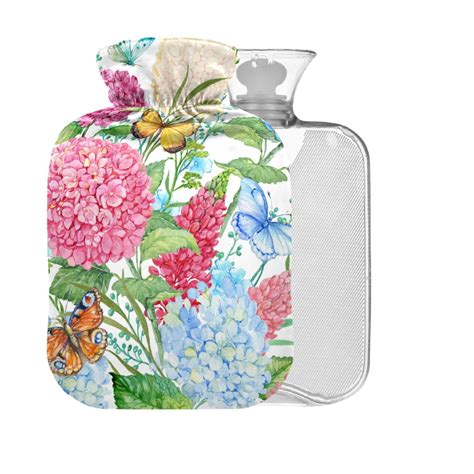 Watercolor Flowers Butterfly Hot Water Bottle L Large Pain Relief Bag For Bed Hands Feet