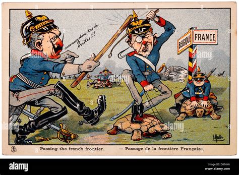 La I Guerra Mundial Francés Cartoon Pasando La Frontera Francesa Circa 1914 Fotografía De