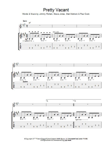 Sex Pistols Pretty Vacant Sheet Music Notes Download Printable Pdf Score 23544