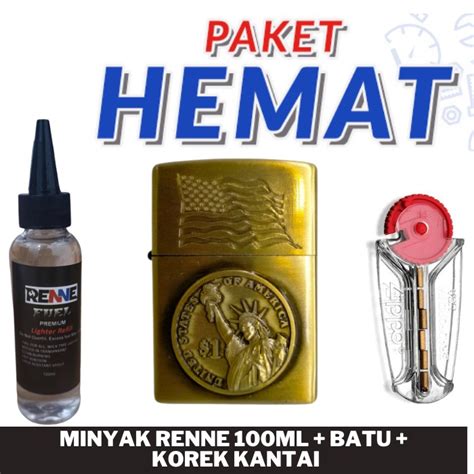 Jual Paket Komplit Korek Api Kantai Gold Motif Dollar Patung Liberty