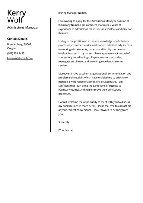 Admissions Manager Cover Letter Example Free Guide