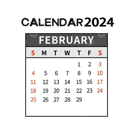 Febrero 2024 Calendario Simple Negro PNG dibujos 2024 Febrero Año