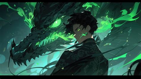 Premium AI Image | an anime and dragon in green