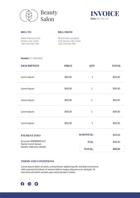 Free Professional Hair And Beauty Salon Invoice Template