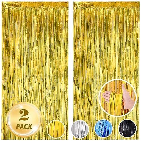 Pack Gold Metallic Curtain Backdrop Foil Fringe Curtains For Birthday