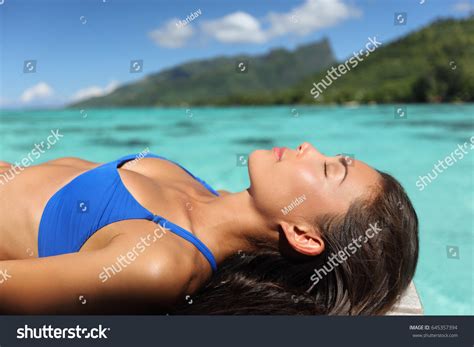 Bikini Woman Relaxing Sunbathing On Luxury Stock Photo 645357394 Shutterstock