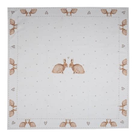 BSLC01 Tablecloth 100x100 Cm White Brown Cotton Rabbit Square