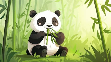 Una Caricatura De Un Oso Panda Comiendo Bamb Vector Premium