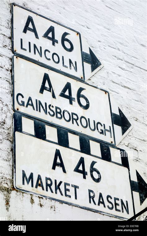 Old A46 Road Sign Signs Lincoln Gainsborough Market Rasen Stock Photo ...