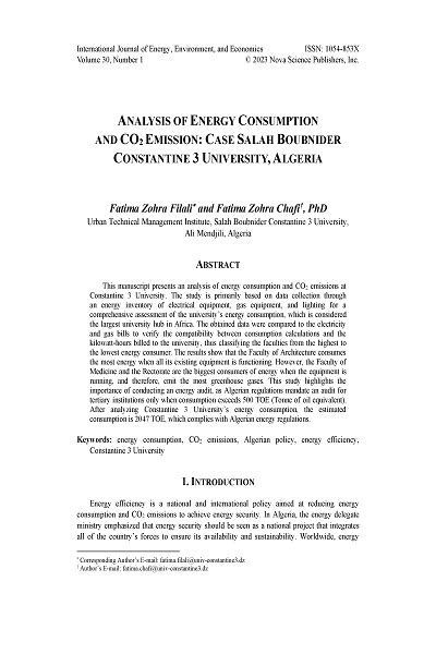 Analysis Of Energy Consumption And Co2 Emission Case Salah Boubnider