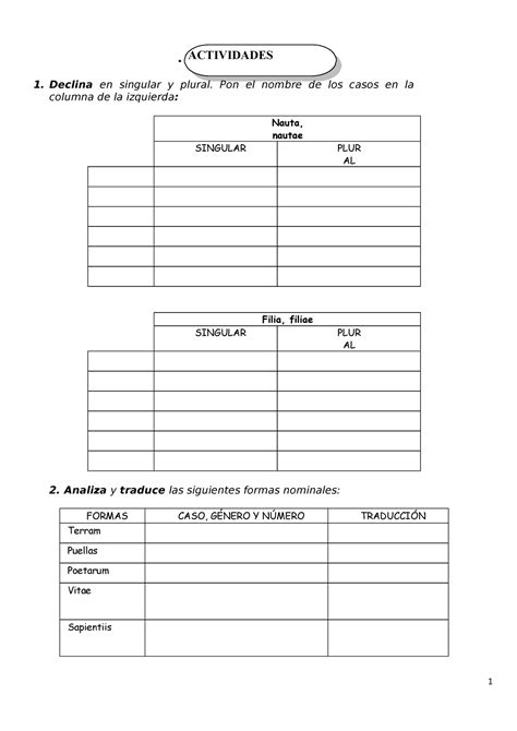 Actividades Primera Declinaci N Lat N Actividades Declina En