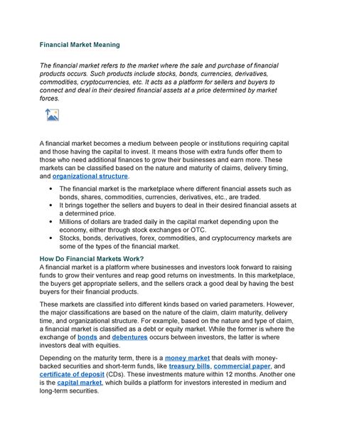 Financial Market Meaning Such Products Include Stocks Bonds