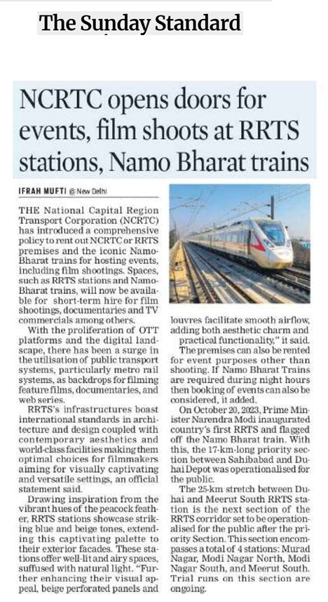 Ncrtc Opens Doors For Events Film Shoots At Rrts Stations Namo Bharat