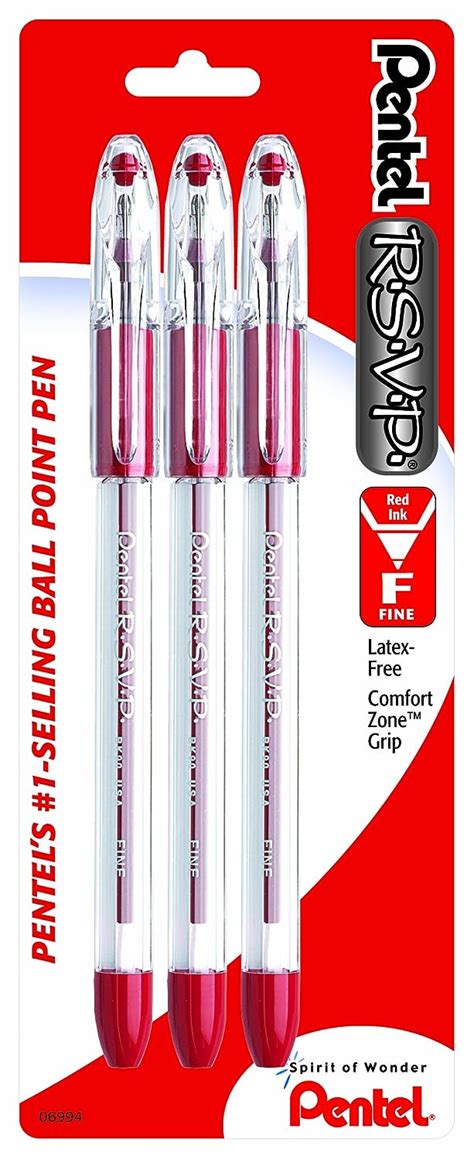 Pentel R S V P Ballpoint Pen Fine Line Red Ink Pack Bk Bp B