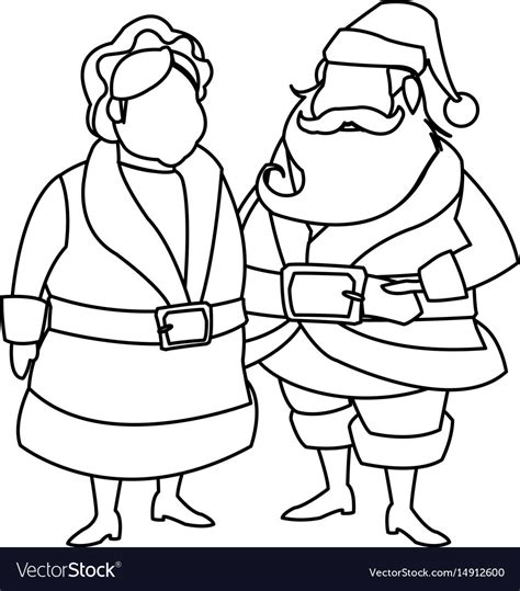 Couple Mr And Mrs Santa Claus Characters Outline Vector Image