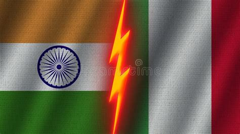 India And Italy Flags Together Fabric Texture Illustration Stock