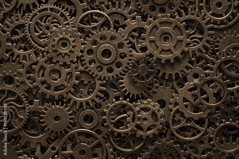 Brass Cog Wheels Steampunk Background Texture With Copy Space Stock