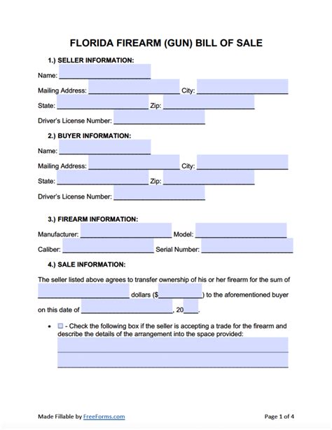 Firearm Gun Bill Of Sale Form Entitles A Purchasing Party To The Ownership Of A Firearm Upon