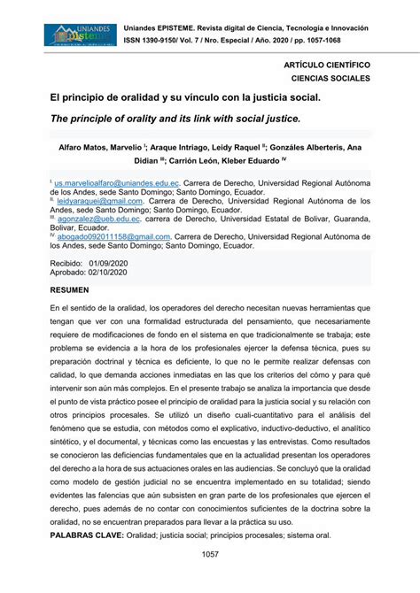 Pdf El Principio De Oralidad Y Su Vínculo Con La Justicia Dokumen Tips