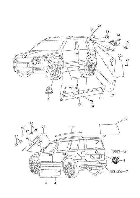 Skoda Yeti (2014 - 2017) - Schriftzuege. Zierleisten. Schutzleisten ...