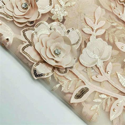 3D Flower Embroidered Lace Fabric Sequin Lace Mesh Fabrics For