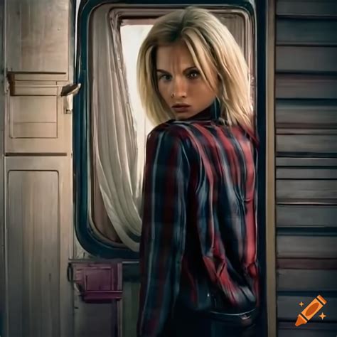 Photorealistic Depiction Of A Blonde Actress With Messy Hair In A Plaid Shirt On Craiyon