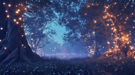 Magical Twilight Forest With Glowing Lights Resplendent Premium AI