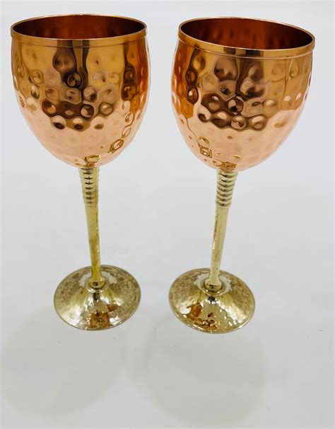 Copper Wine Glasses Set Of Oz Gleaming Solid Etsy