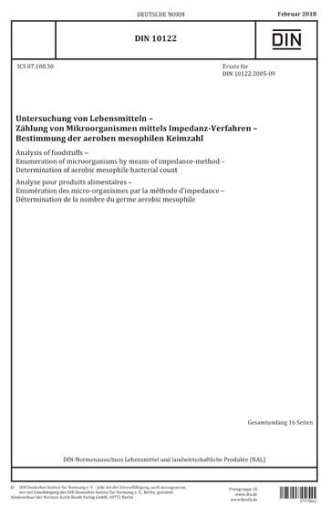 DIN 10122:2018 DE - Untersuchung von Lebensmitteln - Zählung von ...