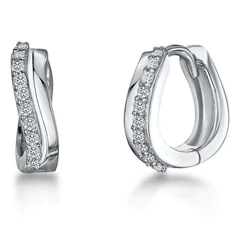 Sterling Silver Twist Huggie Earrings Set With Cubic Zirconia Stones