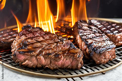 Grilling Steak Over An Open Flame For A Smoky Flavor Watching The