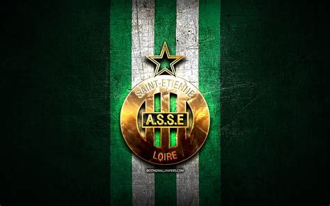 Saint Etienne FC Golden Logo Ligue 1 Green Metal Background