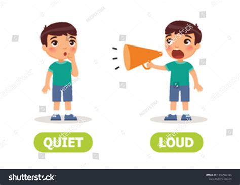 Loud Quiet Antonyms Word Card Vector เวกเตอร์สต็อก ปลอดค่าลิขสิทธิ์