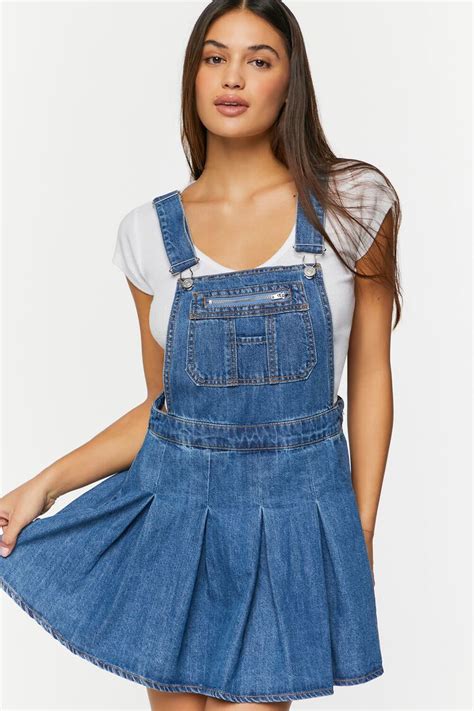 Denim Pleated Overall Dress