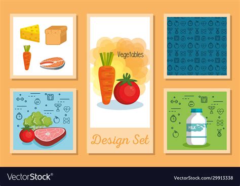 Designs set healthy food icons Royalty Free Vector Image