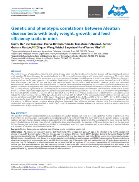 PDF Genetic And Phenotypic Correlations Between Aleutian Disease