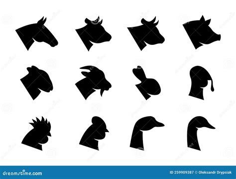 Farm Animal Head Silhouettes